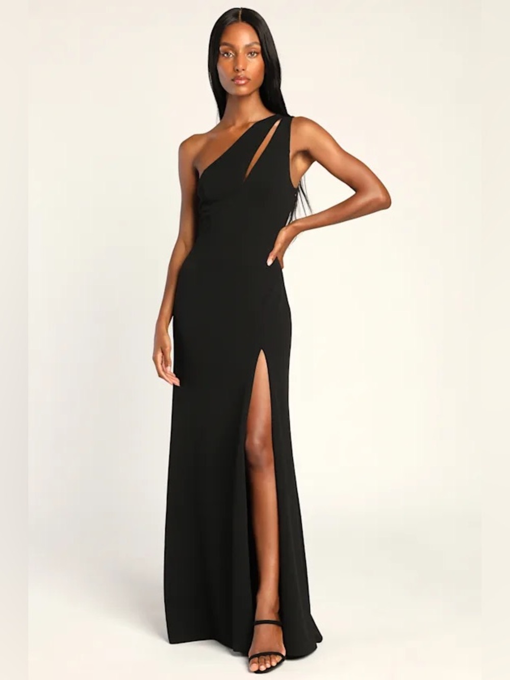 Lulu’s Enchanted Energy Black One-Shoulder Maxi Dress